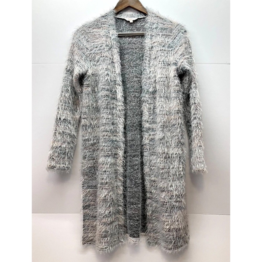 Candies Womens Gray Fuzzy Open Front Long Sleeve Cardigan Sweater Size XS